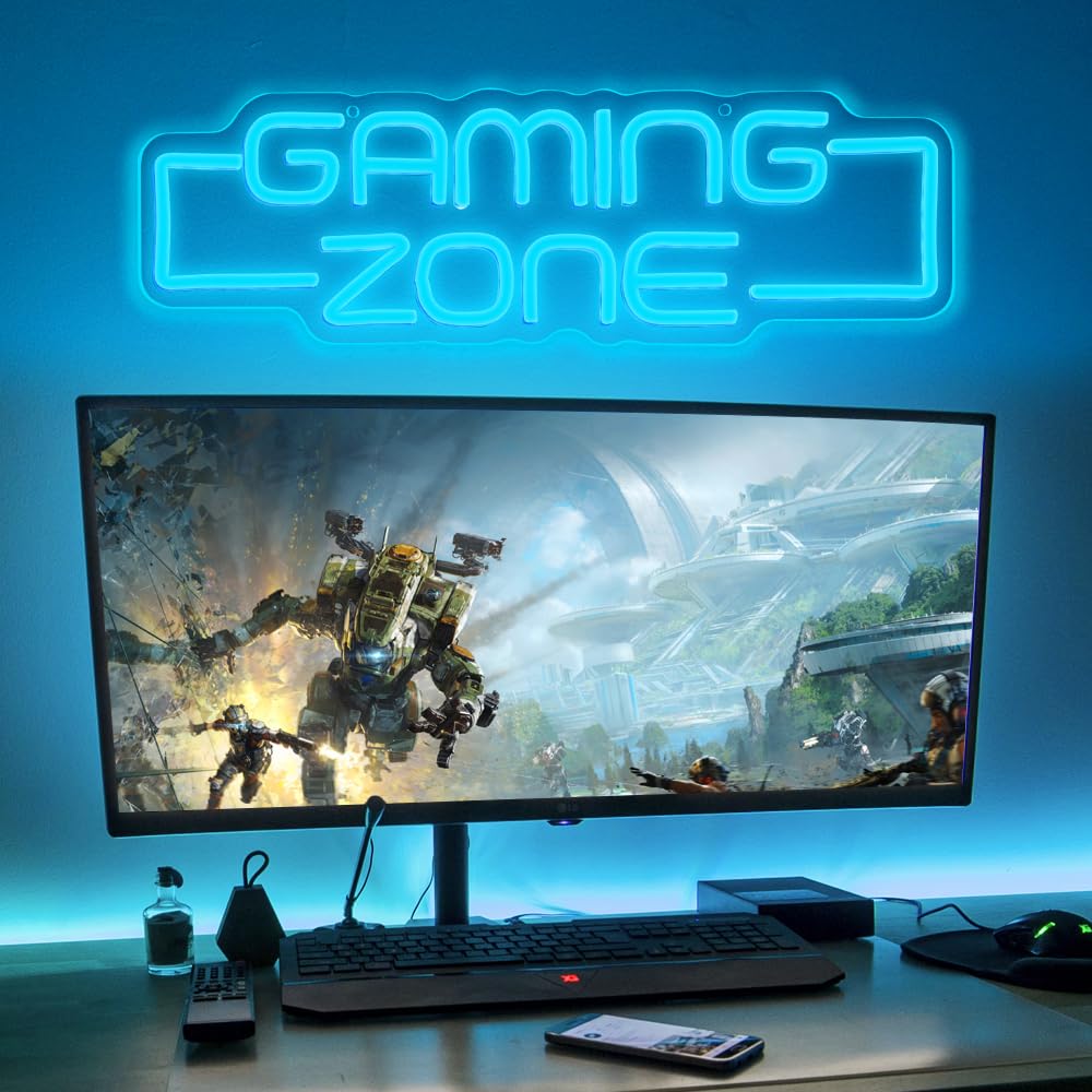 RuCvixkt Gaming Zone Neon Sign,Game Zone Neon Sign for Teens Gamer Room Decor，Gaming Light Neon Sign for Gaming Wall Decor，Led Neon Gaming Sign for Gamer Gifts Boys