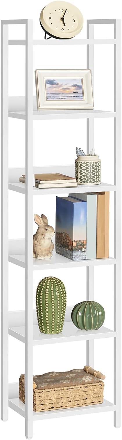 MAHANCRIS Bookshelf, 6-Tier Bookcase, Standing Book Shelf for Small Space, Storage Shelf Organizer, for Living Room, Bedroom, Study, Balcony, White BKBW6601