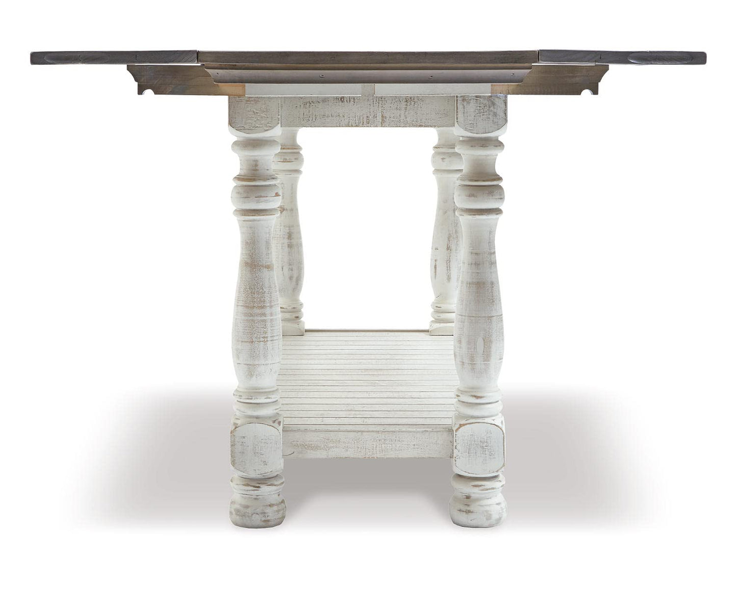 Signature Design by Ashley Havalance Farmhouse Sofa Table, Flip Top Design for Additional Dining Space and Fixed Lower Shelf, Gray & White with Weathered Finish