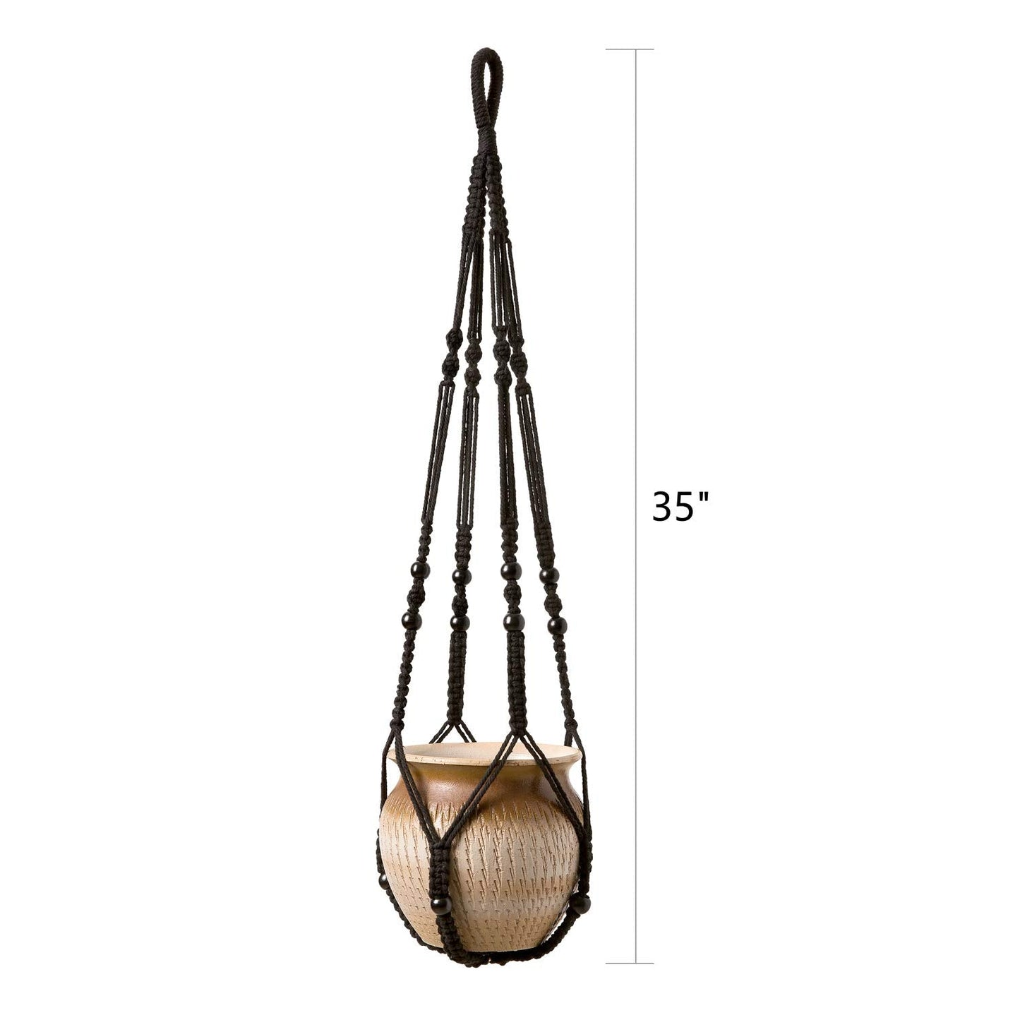 Mkono Macrame Plant Hanger Indoor Hanging Planter Basket with Wood Beads Decorative Flower Pot Holder No Tassels for Indoor Outdoor Boho Home Decor 35 Inch, Black, Set of 2 (POTS NOT Included)