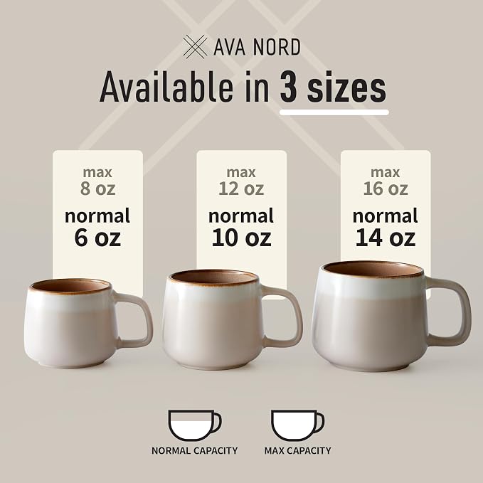 Ava Nord Small Ceramic Coffee Mugs Set of 4 | 8 oz Stoneware Coffee Cups | Lead-Free, Non-Toxic | Microwave & Dishwasher Safe | Comfortable Handle | Aesthetic Nordic Design for Cappuccino | Rose Sand