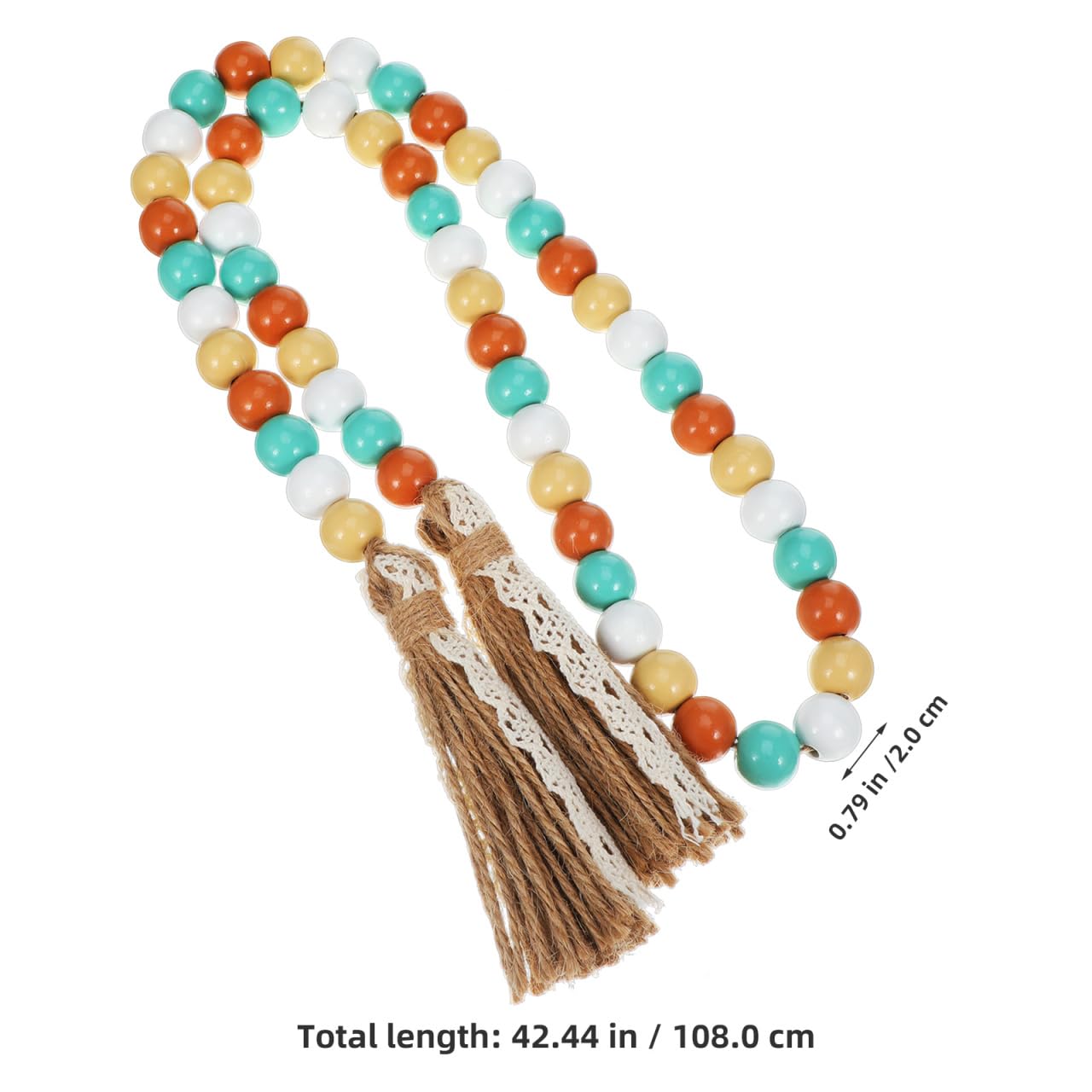 TOPPERFUN Wood Beads Garland with Tassels, 42.4in Farmhouse Rustic Style Colorful Wood Beads String, Large Antique Wooden Prayer, Boho Home Festival Decor Garland Rosary Rope