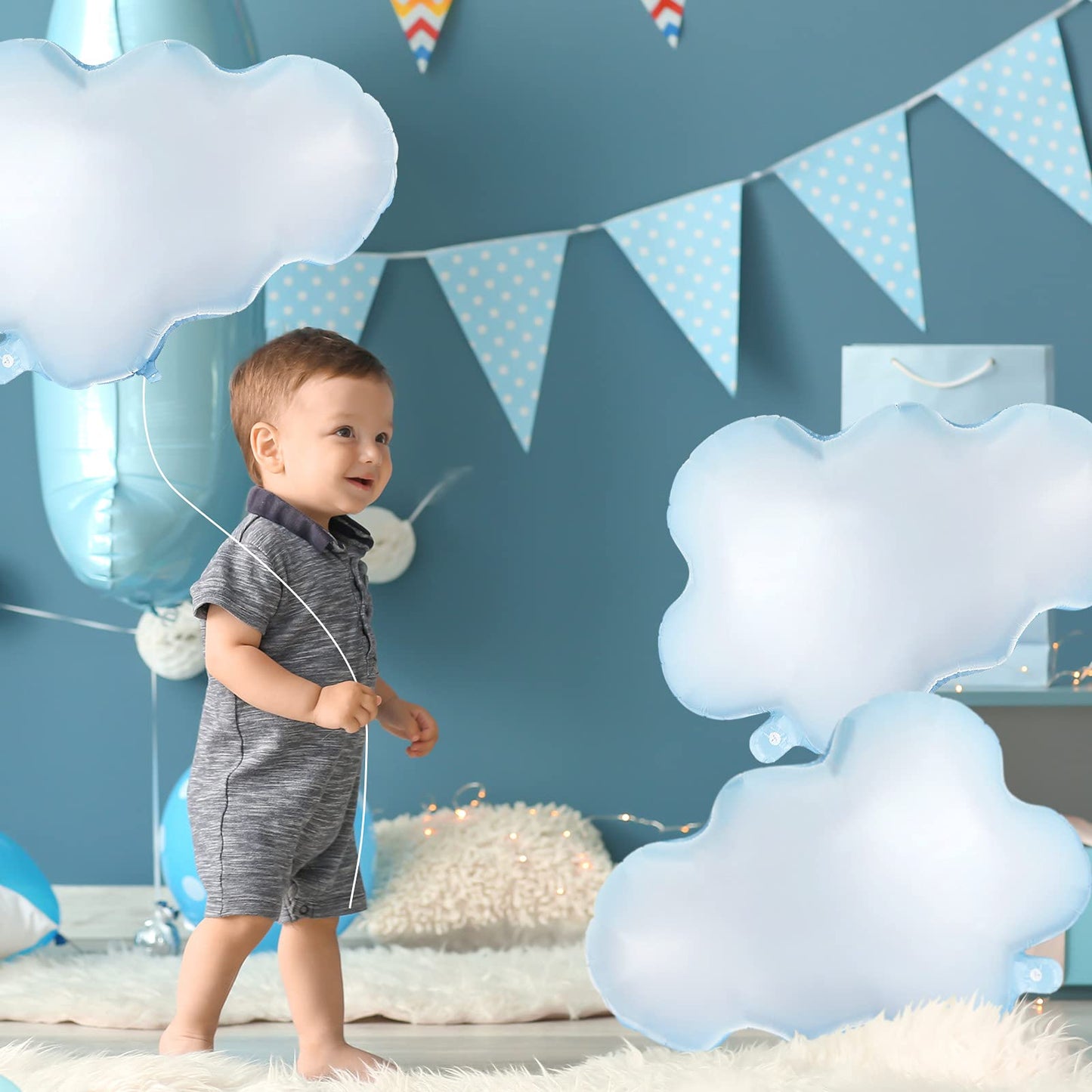 Sumind 6 Pcs 28 Inch White Cloud Balloons Foil Cloud Decorations Cute Shaped Balloons for Birthday Baby Shower Wedding Themed Party Decor Supplies (Light Blue)