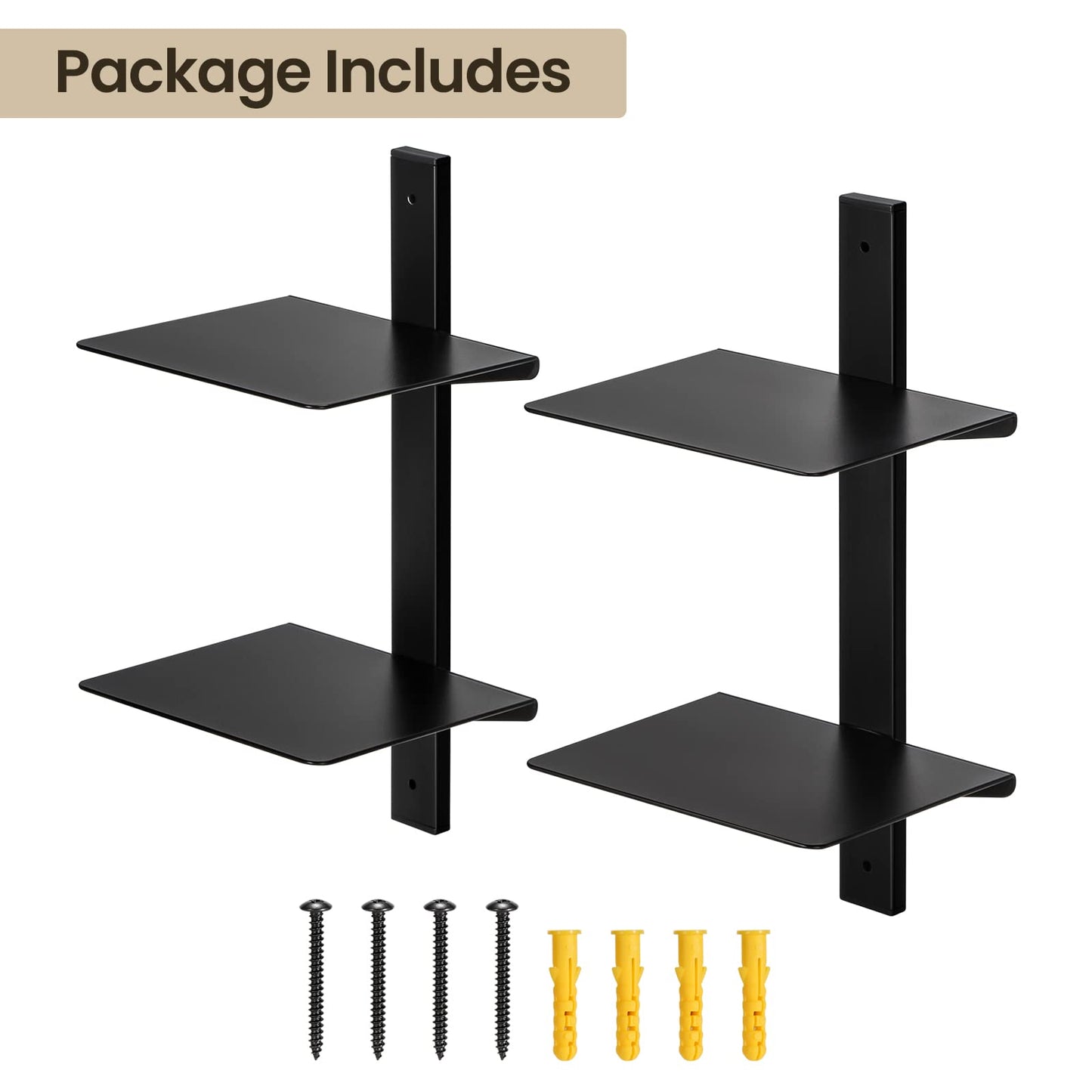 ART-GIFTREE Floating Book Shelves for Wall, 4 Tier Invisible Floating Bookshelf, Vertical Spine Book Tower, Wall Mounted & Space Saving, Heavy Duty Metal Book Organizer for Home Office, 2 Pack Black
