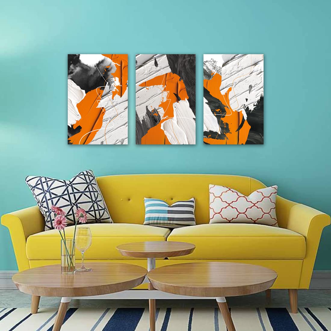 Muzagroo Art Abstract Canvas Wall Art for Living Room Modern Abstract Artwork for Home Wall Decor Orange Abstract Pictures Printed Art Bedroom Decorations 3 Panels Ready to Hang M