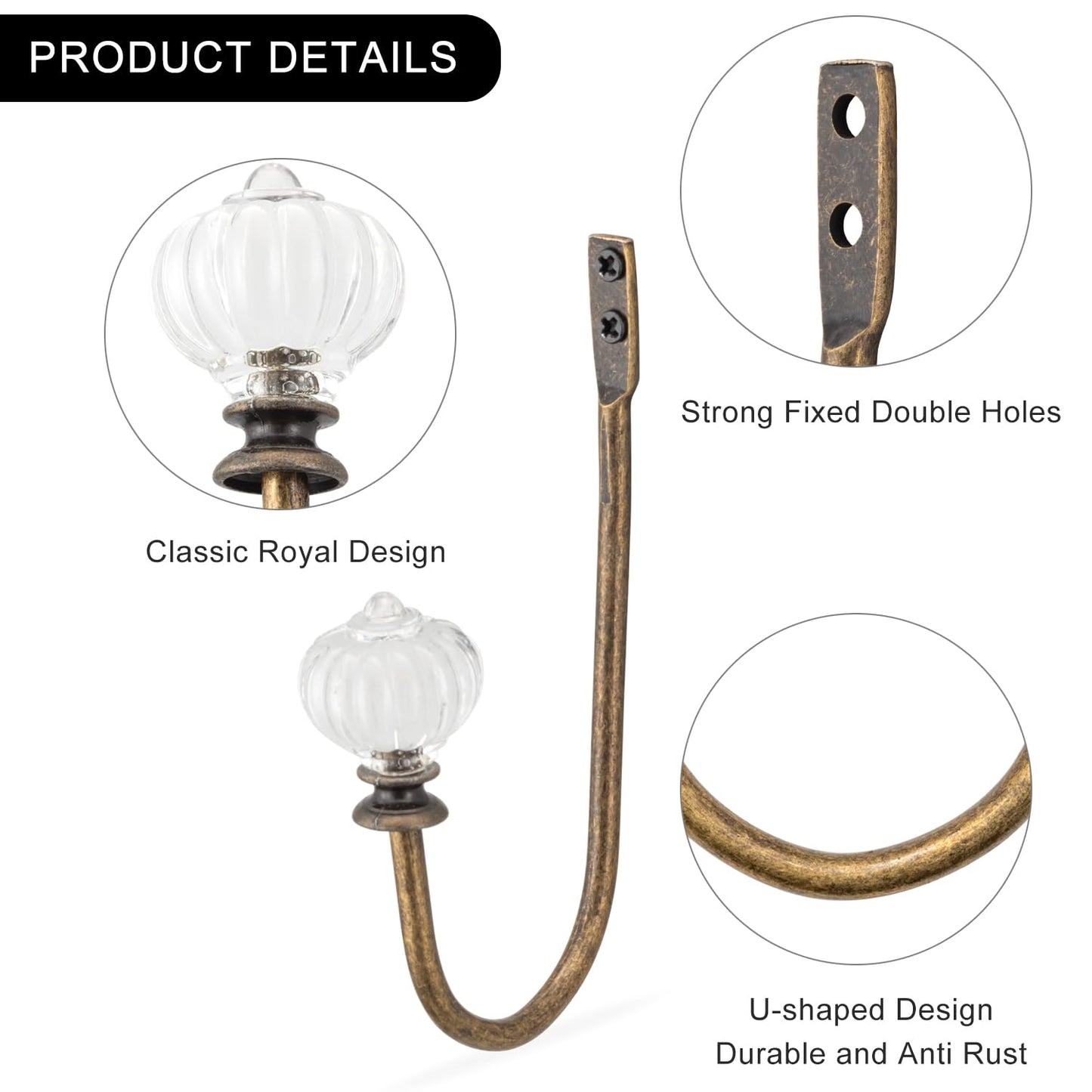 Vintage Curtain Holdbacks 2Pcs - Pumpkin Shaped, Metal Curtain Side Holders for Wall, Small Drapes Pull Backs Hook, Window Drapery Tie Backs Wall Mounted, Curtain Hardware Accessories