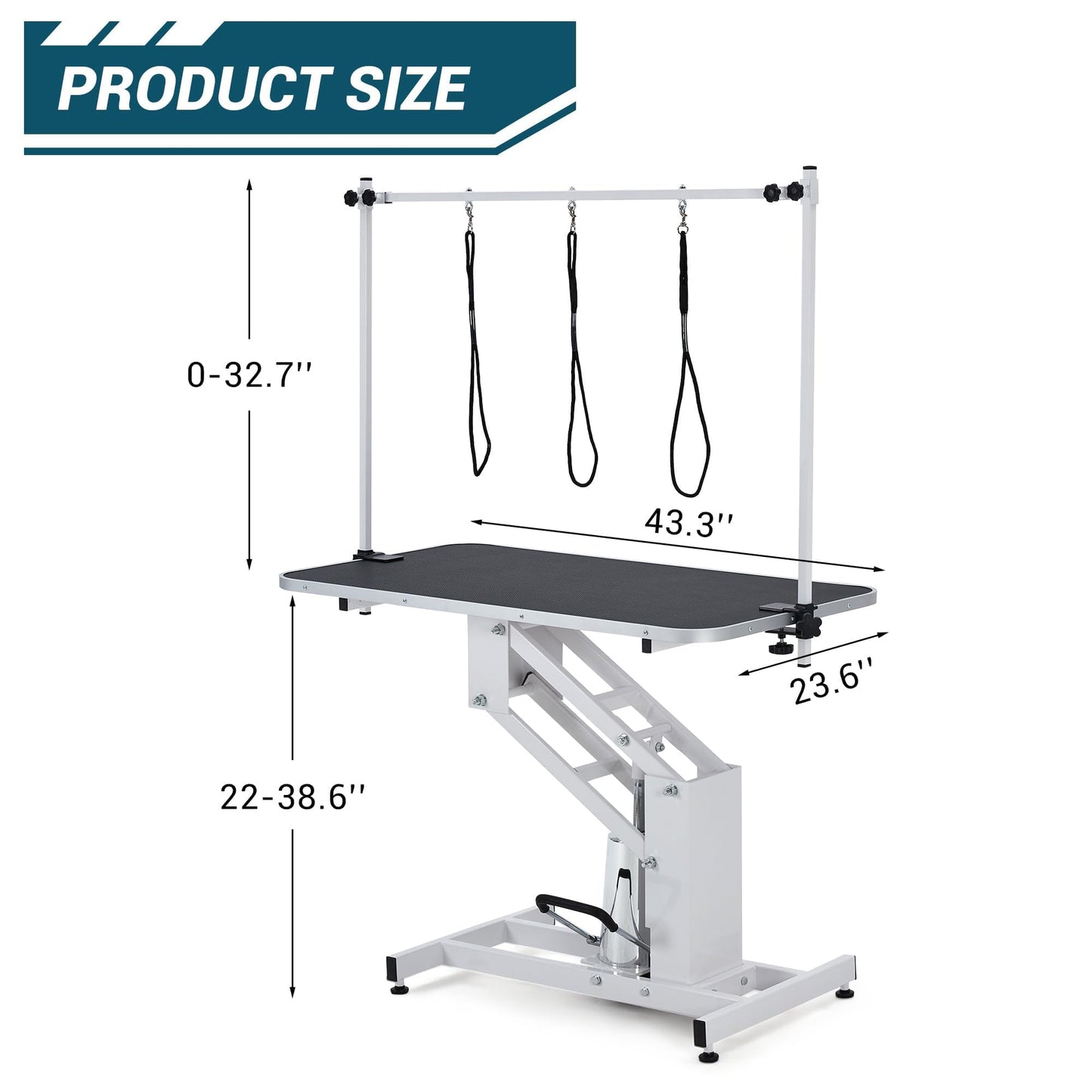 43.6 Inch Professional Electric Dog Grooming Table, Heavy Duty, 22''-39'' Height Adjustable Pet Grooming Table w/ Grooming Arm & Anti Slip Tabletop, Dog Grooming Station for Pets & Large Dogs