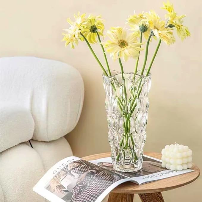 CEMABT 9.5inch 3.4 lb Glass Vases for Flowers Unbreakable Thickened Morden vase for Tables Centerpieces,Colorful,Vintage and Clear Rose Large Flower vases for Bouquet Unique Gifts（Clear）