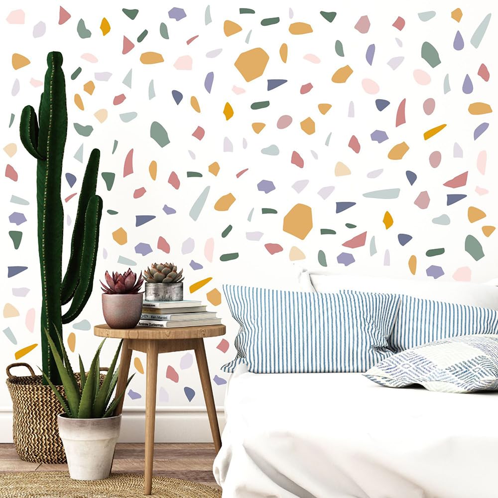 610 PCS Terrazzo Wall Decals – 10 Sheets Modern Abstract Marble-Inspired Vinyl Peel & Stick Wall Art Decor, Neutral Aesthetic Wall Stickers for Bedroom, Living Room, Home Office & Studio