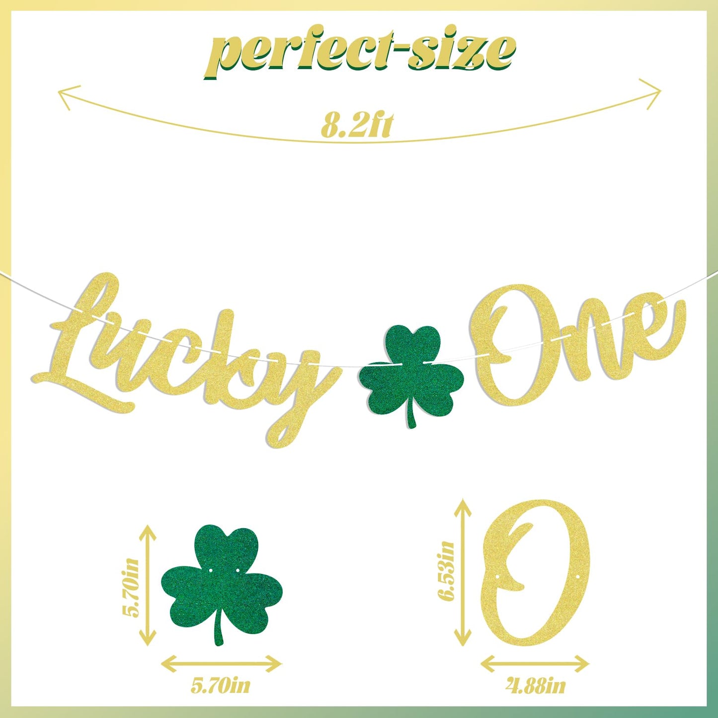Lucky One Banner - Lucky Charm One Birthday Party Decor, St.Patrick's Day 1st Birthday Baby Shower Party Decoration Gold Glitter
