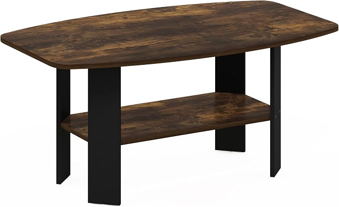 Furinno Simple Coffee Table, 2-Tier Small Coffee Table wih Open Shelf, Side Table, Tabletop with Soft Edges, for Living Room, Home Office, Amber Oak