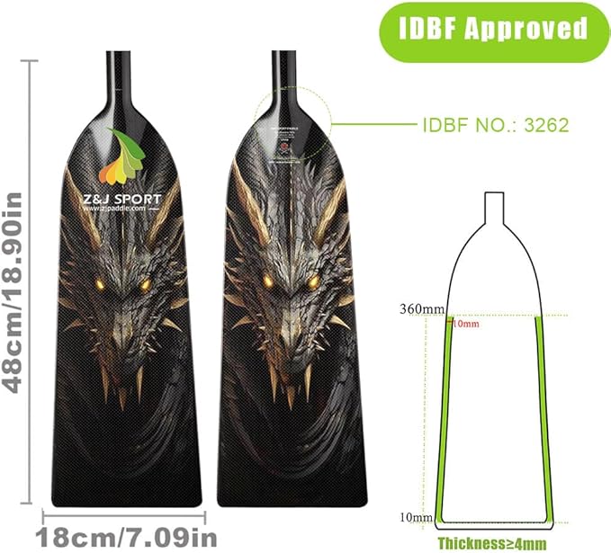 Z&J SPORT Adjustable Dragon Boat Paddle, IDBF Approved Carbon Fiber Paddle, Dragon Graphic Paddle with Adjuster for Dragon Boat Race with Adjustable T Handle