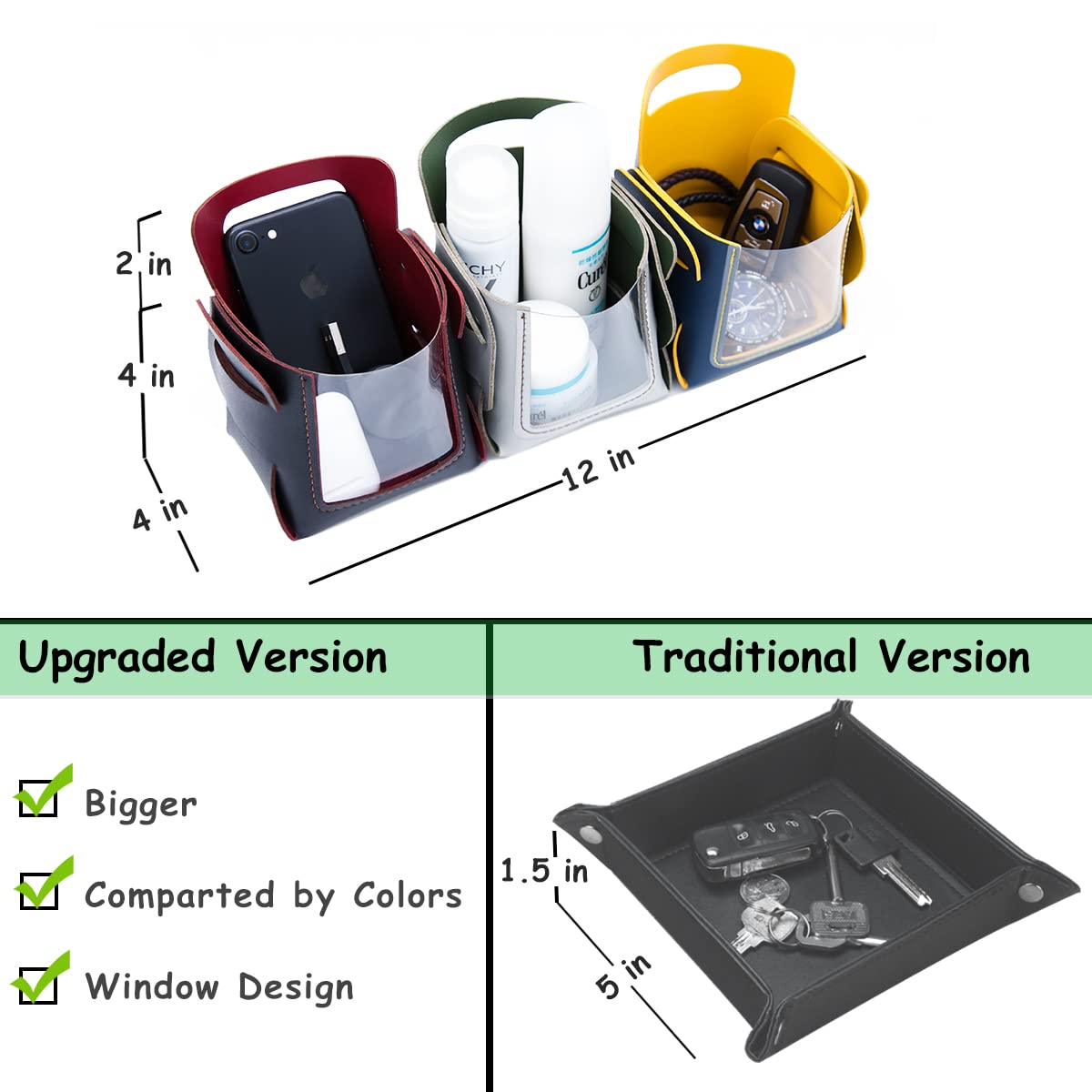3 PCS Valet Trays, Key Bowls for Entryway Table, Transparent Desktop Organizers, Catchall Trays for Jewelry, Yellow/Green/Red