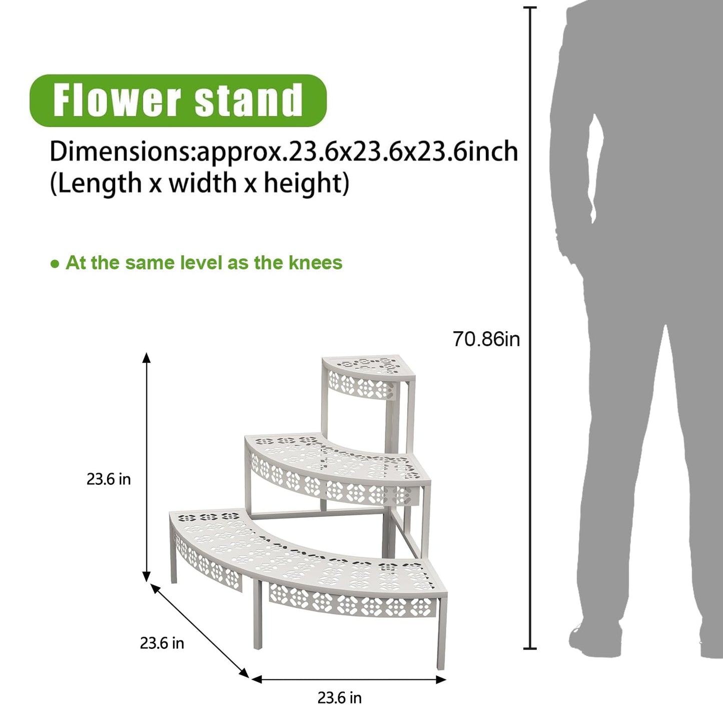3 Tier Plant Stand Semi-Circular Flower Pot Organizer Rack Quarter Round Plant Display Holder Outdoor Storage Shelves Metal Corner Shelf Planter Shelving Ladder Plant Stand for Indoor Use(White)