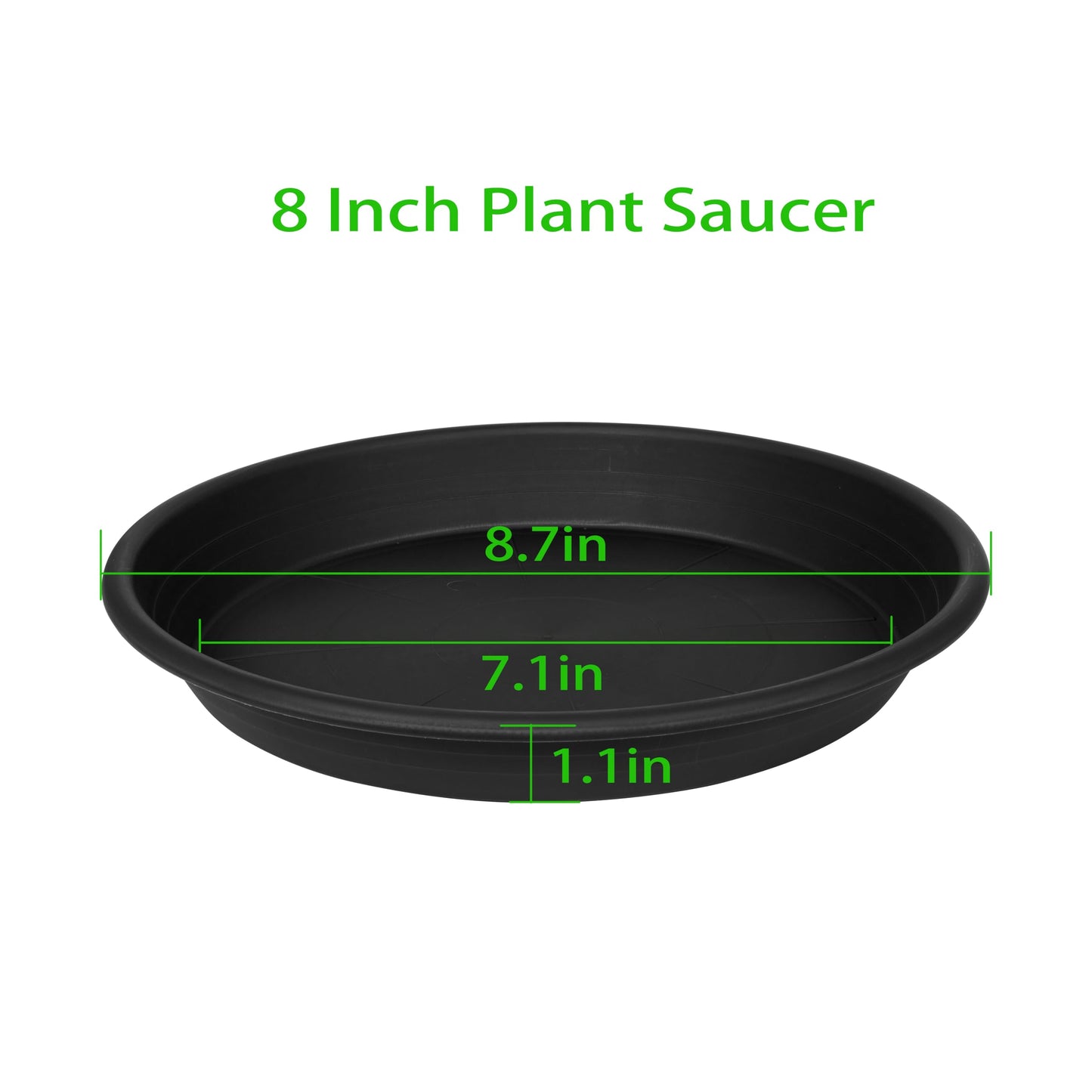 Grjoprt 6 Pack Plant Saucer 8 inch, Heavy Duty Plastic Plant Water Tray, Planter Saucers, Flower Pot Tray, Planter Tray, Bird Bath Bowls, Water Trays for Plant Pots 7"/8" (Black)