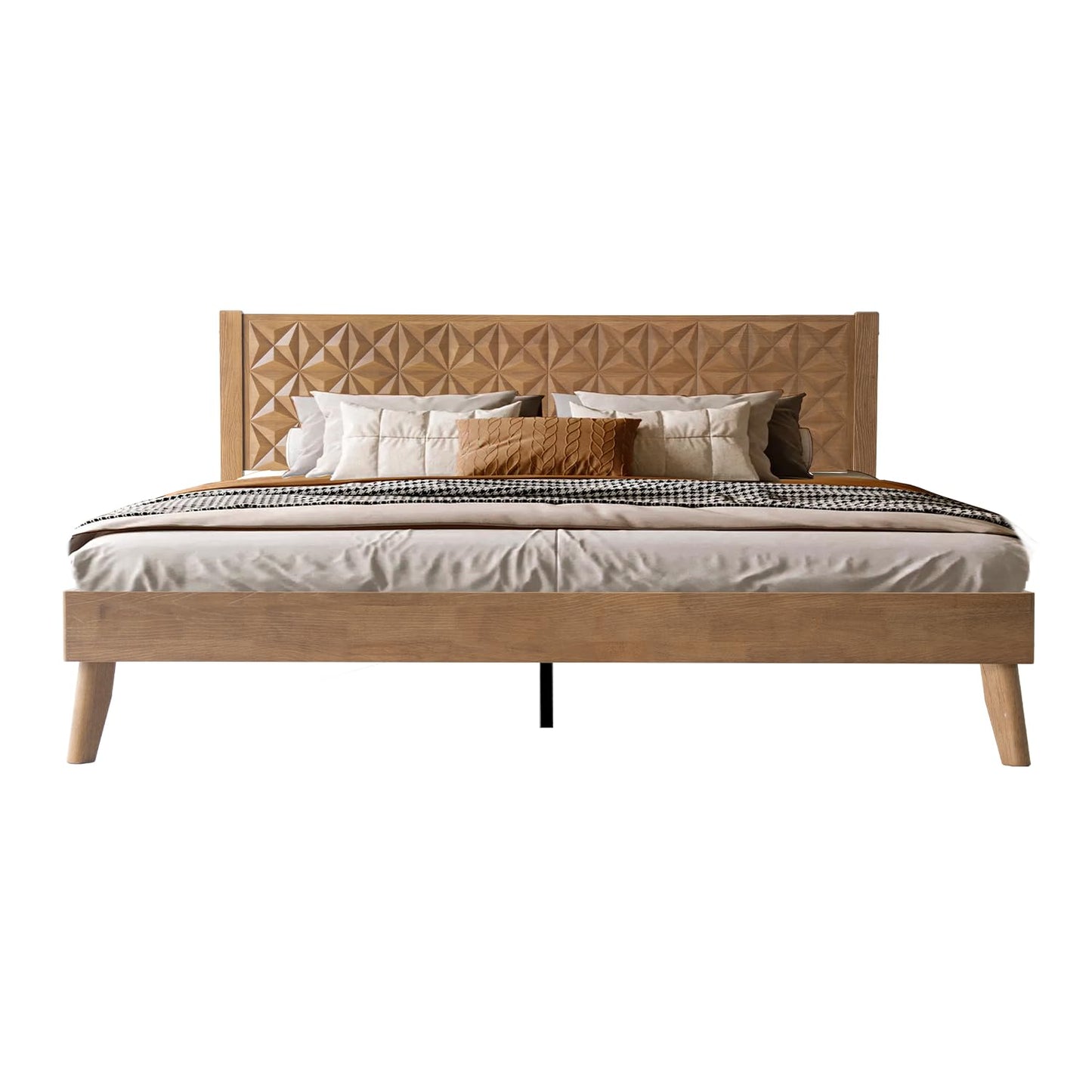 King Size Platform Bed Frame with Headboard & Footboard, 12 Stable Slats with Center Metal Legs, Easy Assembly, Noise-Free & Slip-Free Design, No Box Spring Needed, Barnwood Finish UPK-30