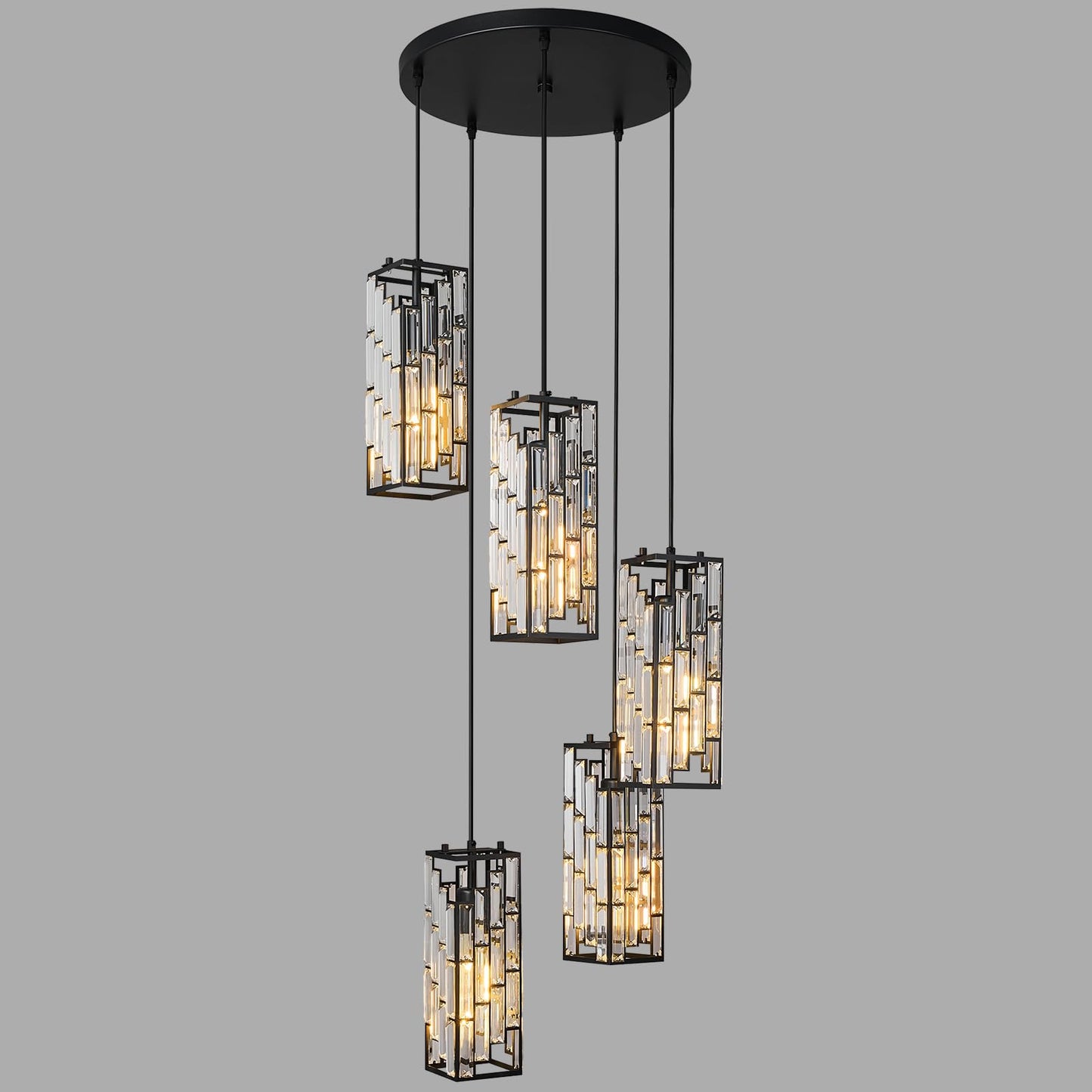 FDPBY Black Pendant Lighting Modern Pendant Light, Mini Crystal Chandeliers,Adjustable Pendant Light Fixture for Kitchen Island Dinning Room Bedroom (5 Light)
