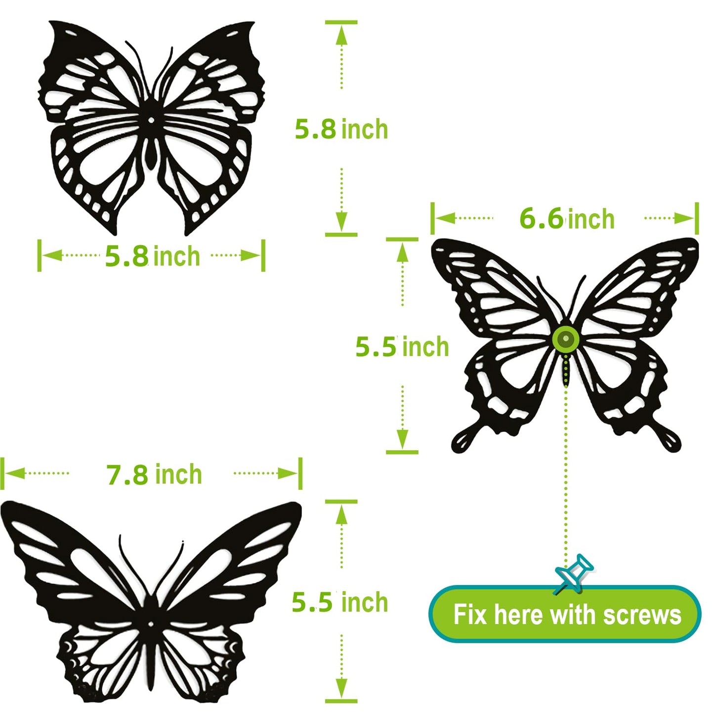 Lylence Metal Butterfly Wall Decor 3pcs Black Metal Butterfly Wall Decoration, Versatile Wall Decoration for Living Room, Bedroom and Bathroom - Large Size 3 (1Pack (3pcs))