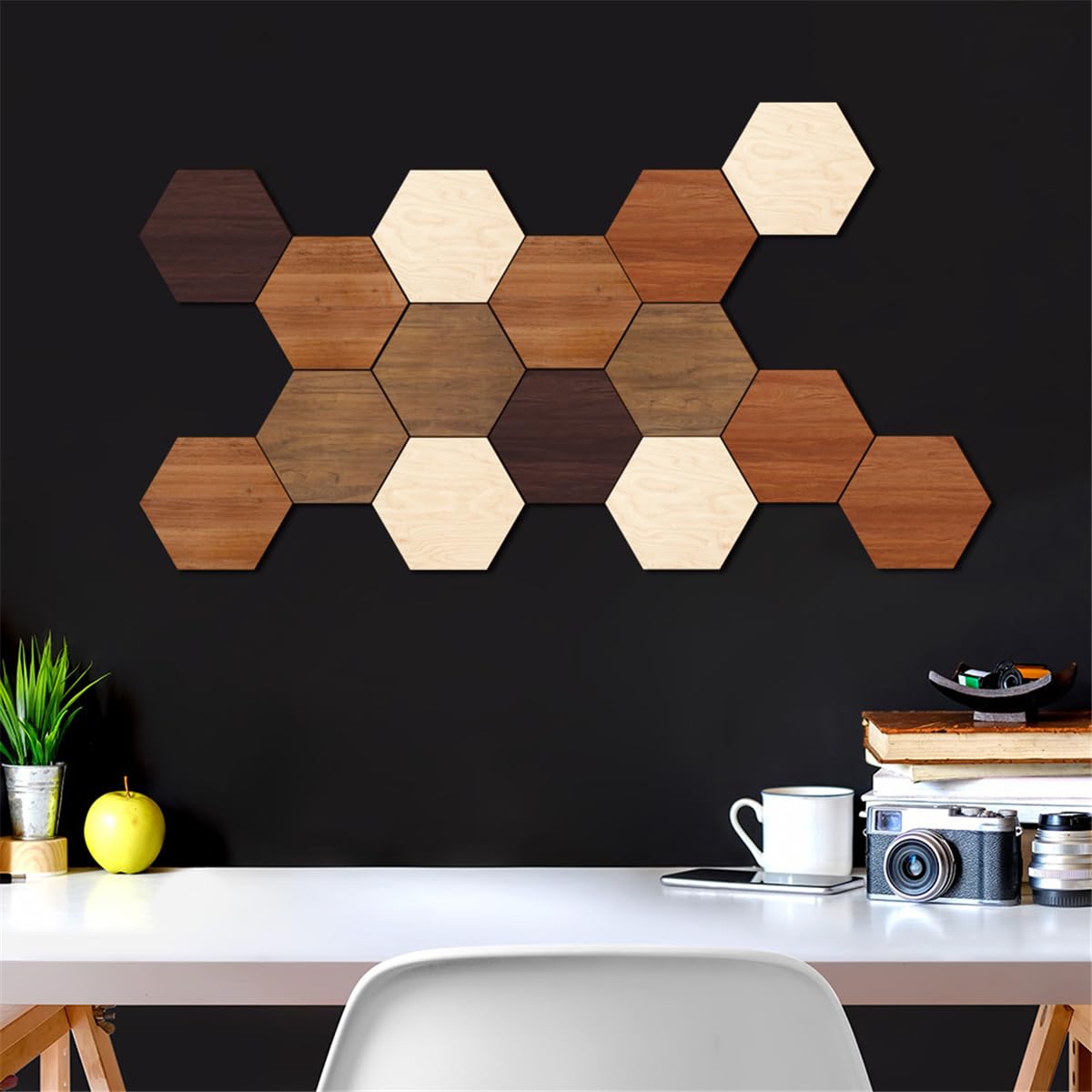 Wooden Multi Color Wall Art Decals, 15 PCS 3D Hexagon Wall Tiles for Office, Living Room, Bedroom, Home