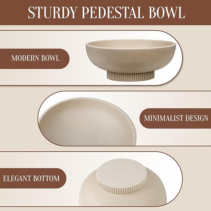 Deobath Large Resin Pedestal Decorative Bowl - Modern Handicraft Bowls for Home Decor - Fruit Bowl for Kitchen Counter - Key Bowl for Entryway Table,Artificial Stone Beige