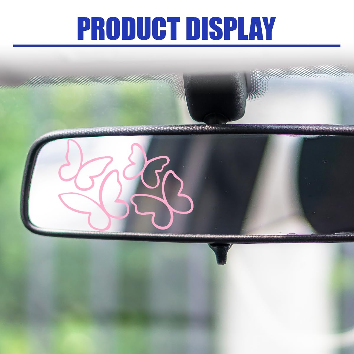 KPFILEH Butterfly Car Mirror Stickers, Cute Rearview Mirror Accessories, Vinyl Waterproof Car Decorations, Removable Automotive Decals for Window Water Bottle Laptop(Pink)