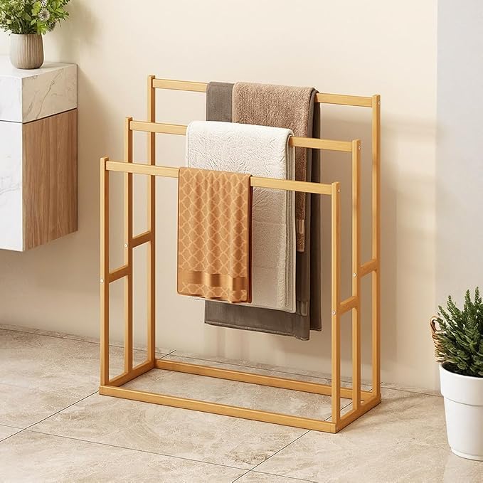 Wooden Blanket Ladder, Multi-Tier Freestanding Blanket Rack, Rustic Quilt Rack and Wood Towel Rack Stand, Farmhouse Decorative Ladder for Bathroom and Living Room, Holds Towels, Blankets, Quilts
