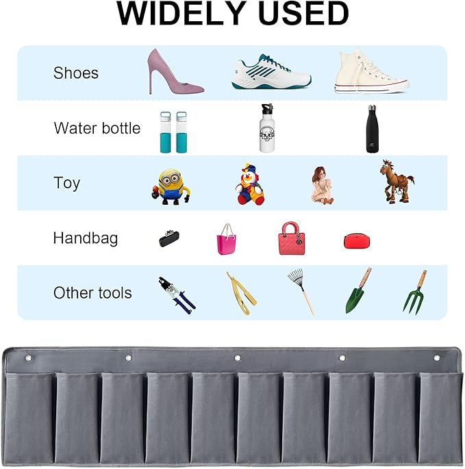 RVZONE RV Shoe Pockets 10 Pockets Heavy Hanging Bedside Storage Organizer with Sturdy Hooks Storage Pockets Hangs on bed for Shoes Toys and Tool Accessories