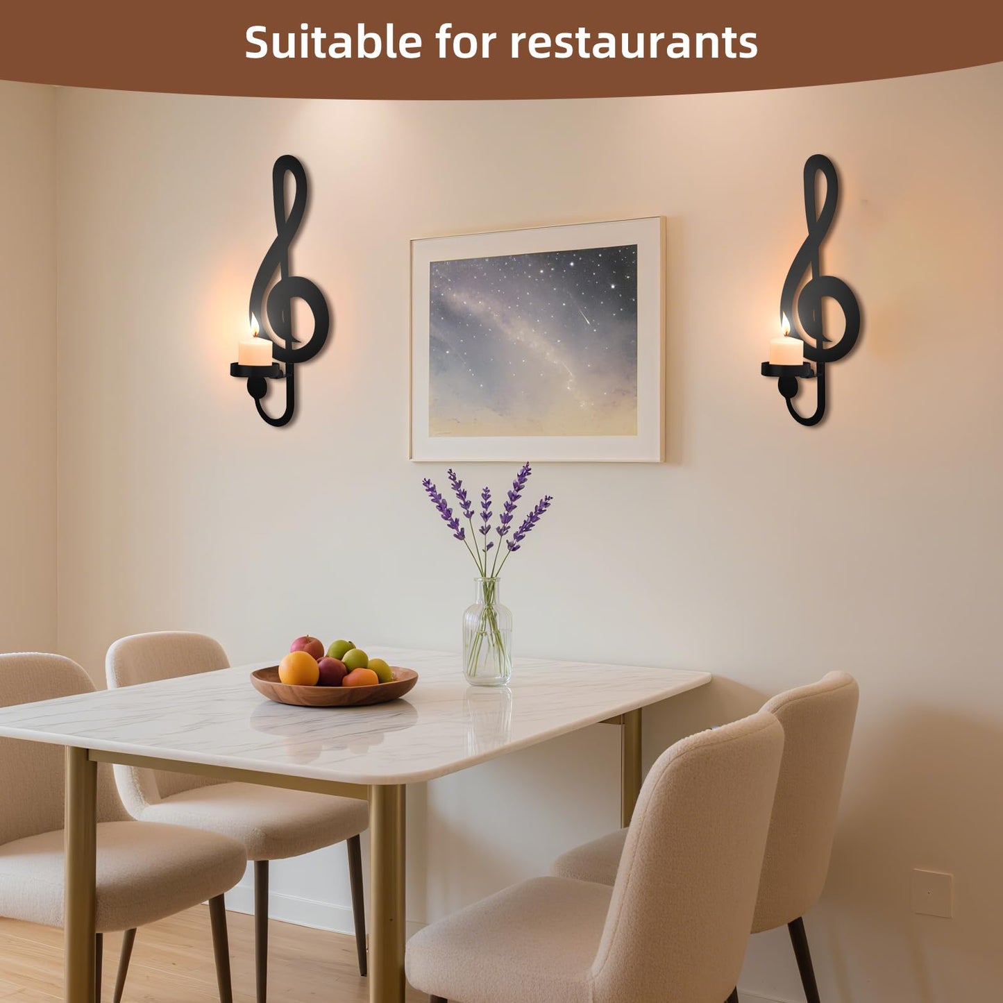 Candle Sconces Set of 2 Wall Musical Note Sconces Decor Wall Mounted Metal Candle Holders with Foldable Tray ZAYHENYOO (2, L-A)