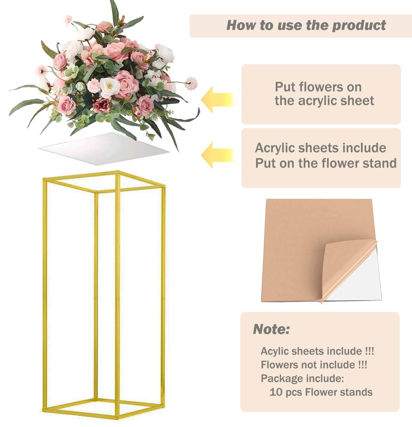 MEISHAONV 31.5inch 10pcs Gold Wedding Cenerpiece Flower vase, Metal Column Flower Stand, Tall Geometric Centerpieces Vase for Table, Party Wedding Decorations Flower Rack