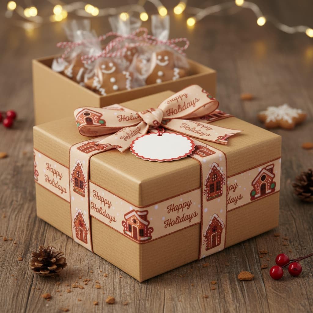 YKW 2 Rolls Christmas Ribbon Set,Gingerbread Man House Wired Edge Ribbons, 2.56" x 5 Yards Each - for Wreath,Bow, Gift Wrapping, Tree Decor - Festive Red & Cream Holiday Patterns