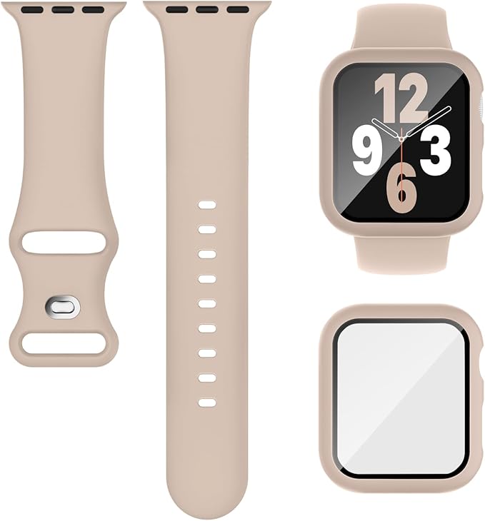 Compatible for Apple Watch Series 11 10 Band 46mm and Case with Screen Protector, Soft Silicone Sport Strap Bands and Protective Cover with Tempered Glass for iWatch Series 11 10