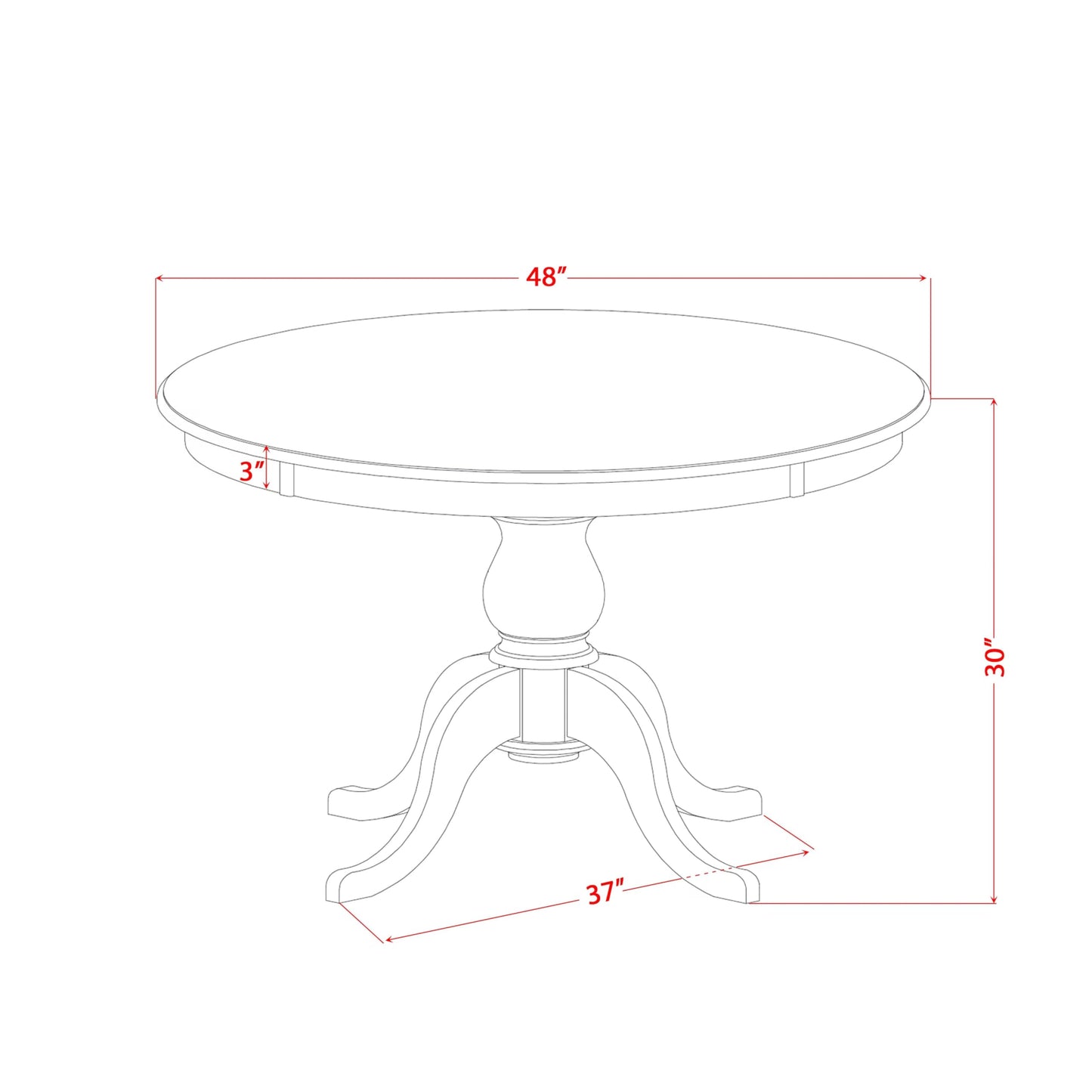 Luxe by East West Furniture FE6-11-TP Wooden Kitchen Table with Acacia Wood Round Tabletop and Stylish Pedestal Base - Sand Blasted Black Finish