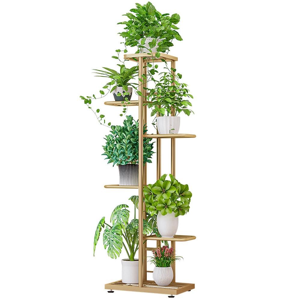 BouPower Metal Plant Stand, Indoor & Outdoor 6 Tier 7 Potted Plant Shelf, Corner Plant Stand, Tiered Plant Stands for Living Room, Office, Garden, Patio, Balcony, Gold