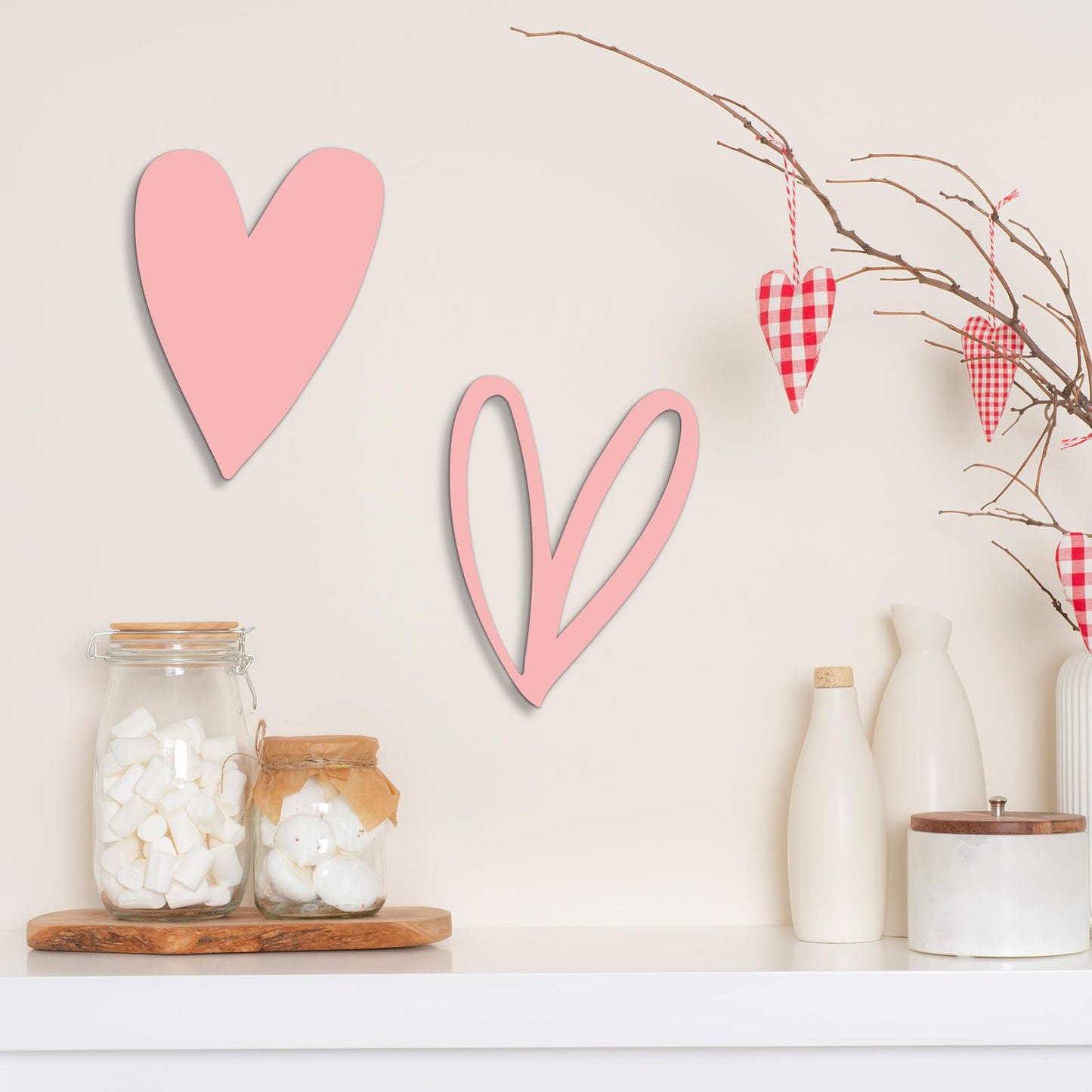 Vineland Metal Heart Wall Art Decor, Pink Minimalist Wall Sculptures for Living Room Bedroom Bathroom Kitchen Decorations, Housewarming Gifts, 5.9x7.8 Inches, Set of 2