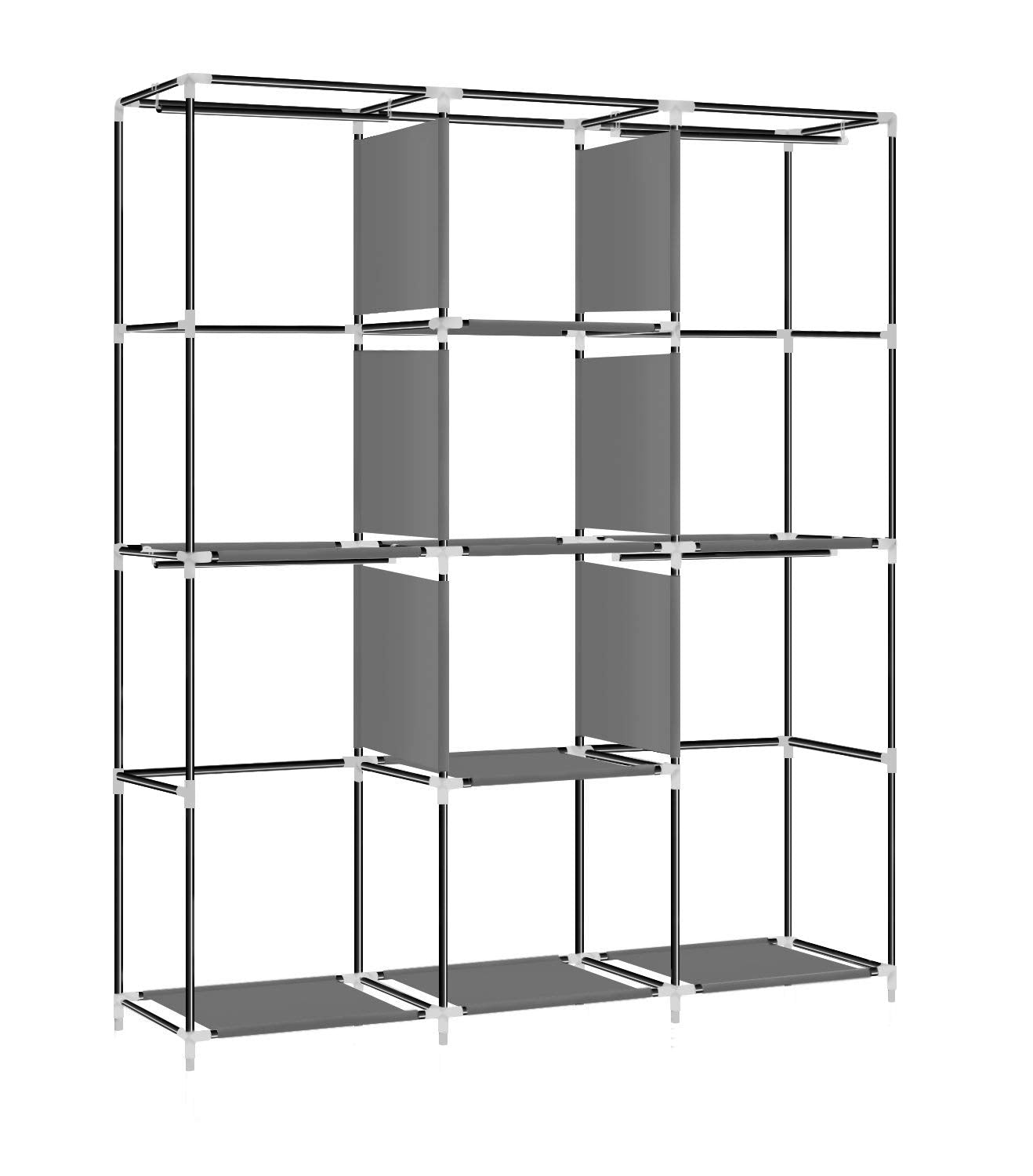 YOUUD Portable Closet 50 Inch Wardrobe for Hanging Clothes with Non-Woven Fabric Cover, 4 Hang Rods and 4 Storage Organizer Shelves, Black, Quick and Easy Assembly