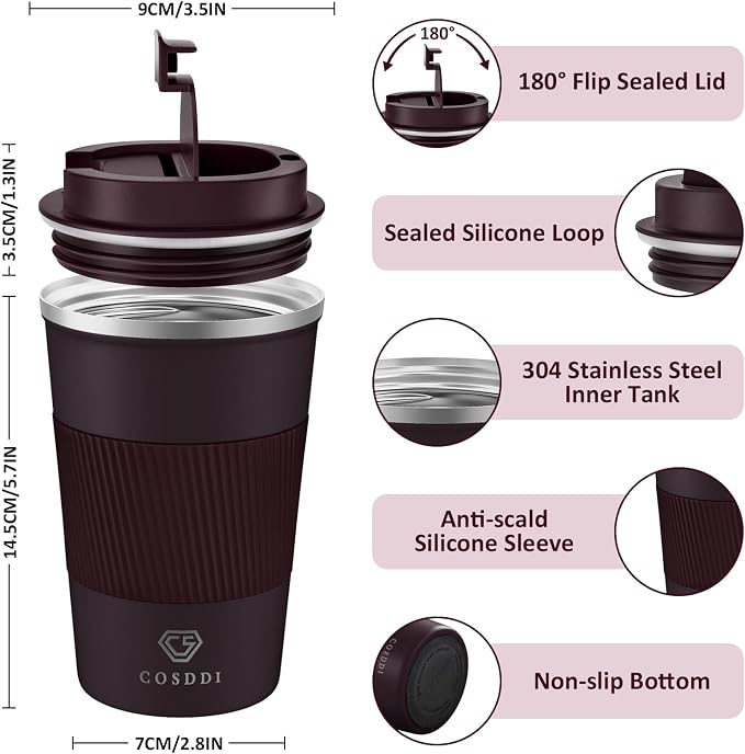 CS COSDDI 12 oz Stainless Steel Vacuum Insulated Tumbler - Coffee Travel Mug Spill Proof with Lid - coffee Cup for Keep Hot/Ice Coffee,Tea and Beer (3rd Brown)