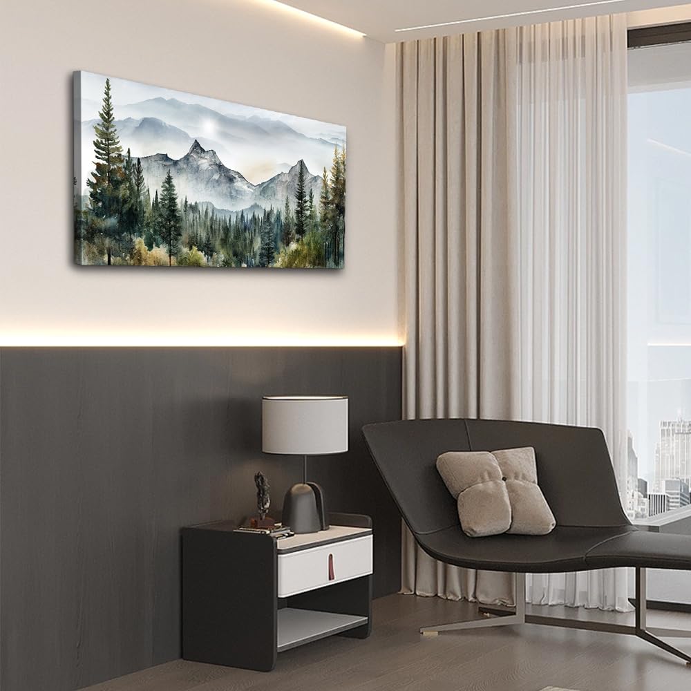 Lapremoly Canvas Wall Art for Living Room, Bedroom, Office - Modern Abstract Mountain Scenery Paintings, Misty Forest Landscape Pictures - Home Decorations Artwork