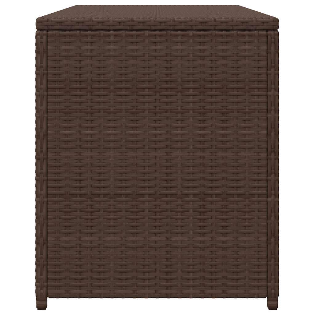 Faucqir Contemporary Brown Outdoor Storage Chest with Powder-Coated Steel and Synthetic Poly Rattan, 47.2 x 19.7 x 23.6 in, Gas Lift Lid, Patio Balcony Garden Deck Organizer
