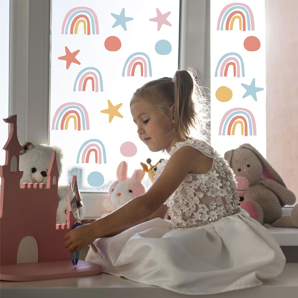 Rainbow, Stars & Dots Wall Decals for Kids Room – 160 PCS Pastel Boho Peel & Stick Waterproof Vinyl Wall Decor Stickers, 10 Sheets Removable Nursery, Bedroom & Playroom Decor(Style A)