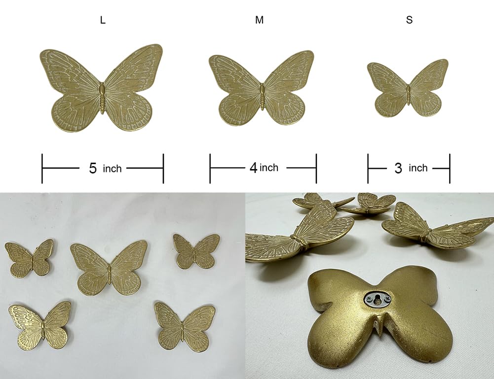 Waowumar Butterfly Wall Decor Rustic Gold Wall Hangings Resin Butterflies Wall Art 5 Pieces