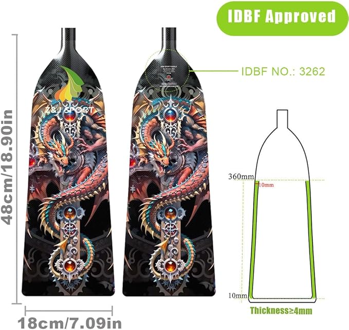 Z&J SPORT Adjustable Dragon Boat Paddle, IDBF Approved Carbon Fiber Paddle, Dragon Graphic Paddle with Adjuster for Dragon Boat Race with Adjustable T Handle
