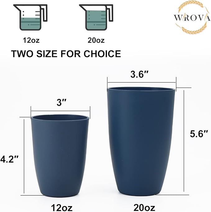 Wrova Wheat Straw Cups 6 PCS Good Alternative to Plastic Reusable Cups 12 oz Unbreakable Drinking Cup Reusable Dishwasher Safe Water Plastic Glasses Navy Blue