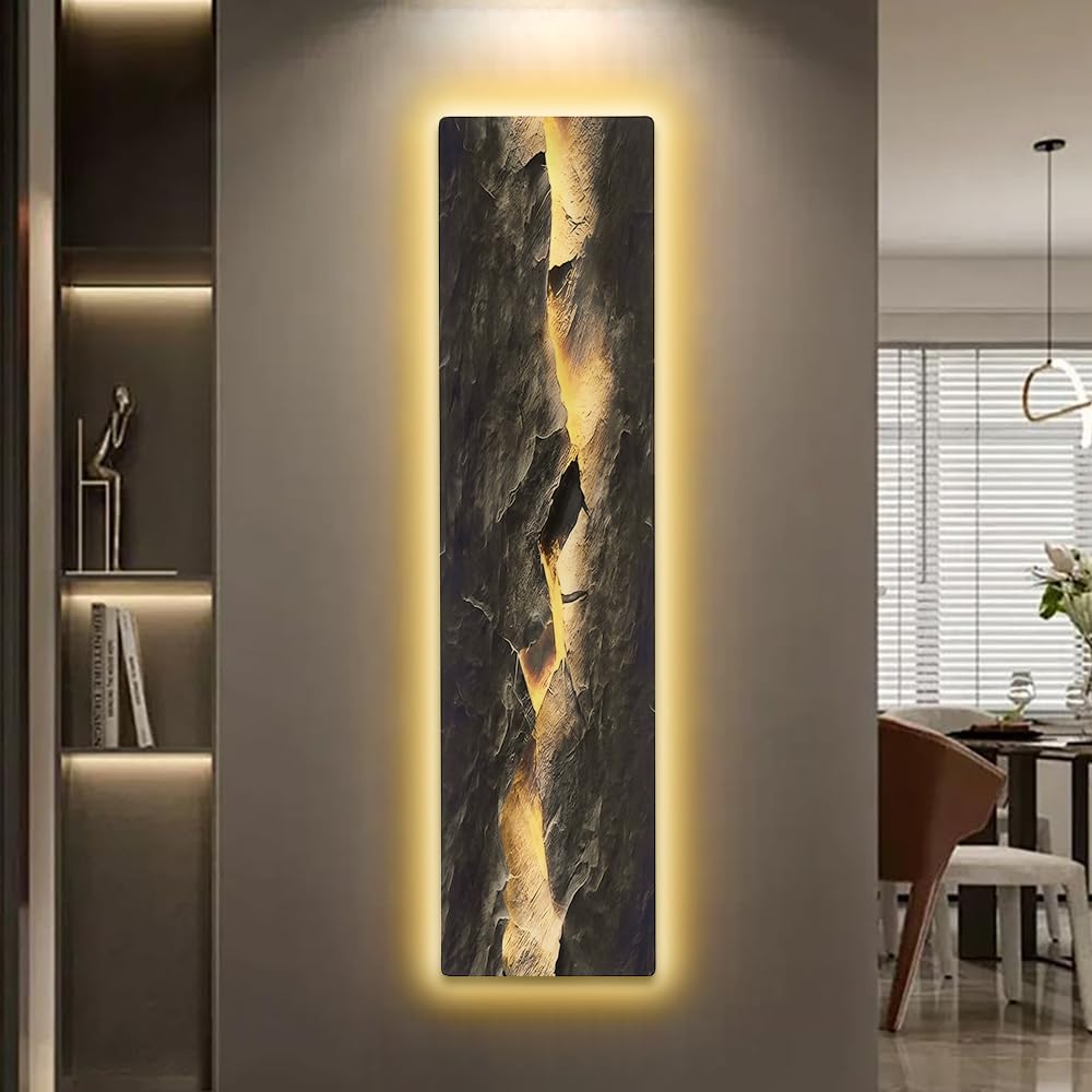 homary LED Wall Art Lighted Abstract Mountain Wall Decor, 49.2" Large Semicircle Modern Canvas Painting with Ambient Lighting for Living Room Bedroom Office