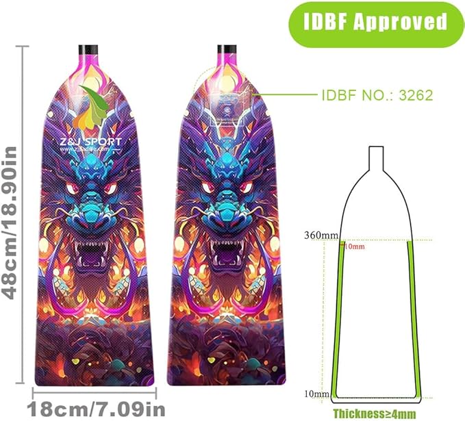 Z&J SPORT Adjustable Dragon Boat Paddle, IDBF Approved Carbon Fiber Paddle, Dragon Graphic Paddle with Adjuster for Dragon Boat Race with Adjustable T Handle