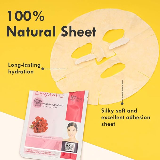 DERMAL Korean Collagen Face Mask ??Hydrating & Soothing Sheet Mask with Panthenol ??Hypoallergenic Calming Moisture Care for All Skin Types ??16 Combo Pack B