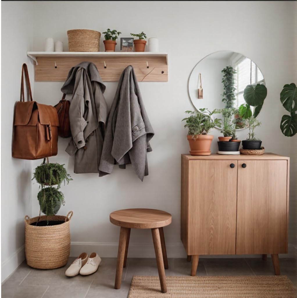 Stools Chair dining chair Dressing wooden stool shower stool Stool Kitchen Bar Stool Side wood Table Round Wooden Bedroom Living Room Dining Table Dining Room Bar plant stand (walnut color)