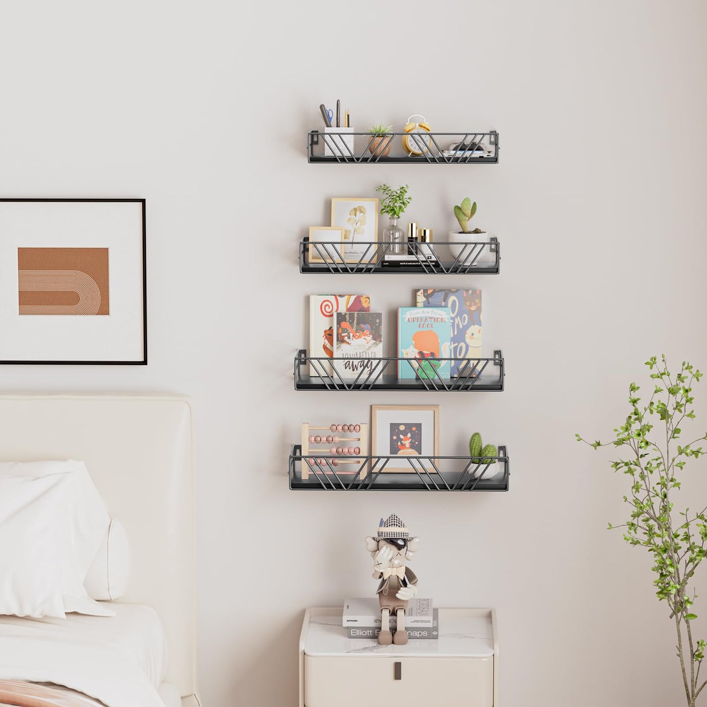 Amaoot Floating Shelves for Wall Set of 4, Different Sizes Mounted Wood Floating Shelf, Wall Shelves for Living Room,Bedroom, Bathroom, Kitchen, Farmhouse Decor, Office