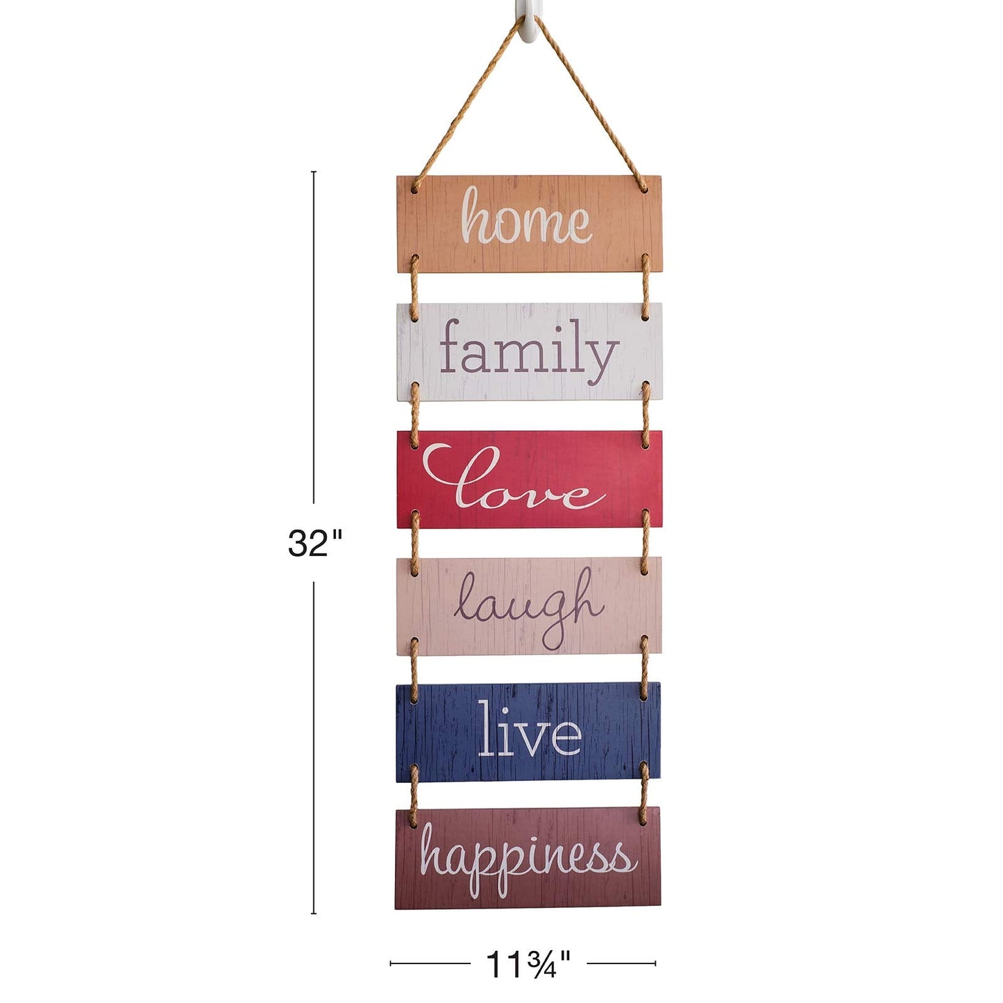 EXCELLO GLOBAL PRODUCTS Large Hanging Wall Sign: Rustic Wooden Decor (Home, Family, Love, Laugh, Live, Happiness) Hanging Wood Wall Decoration (11.75" x 32")