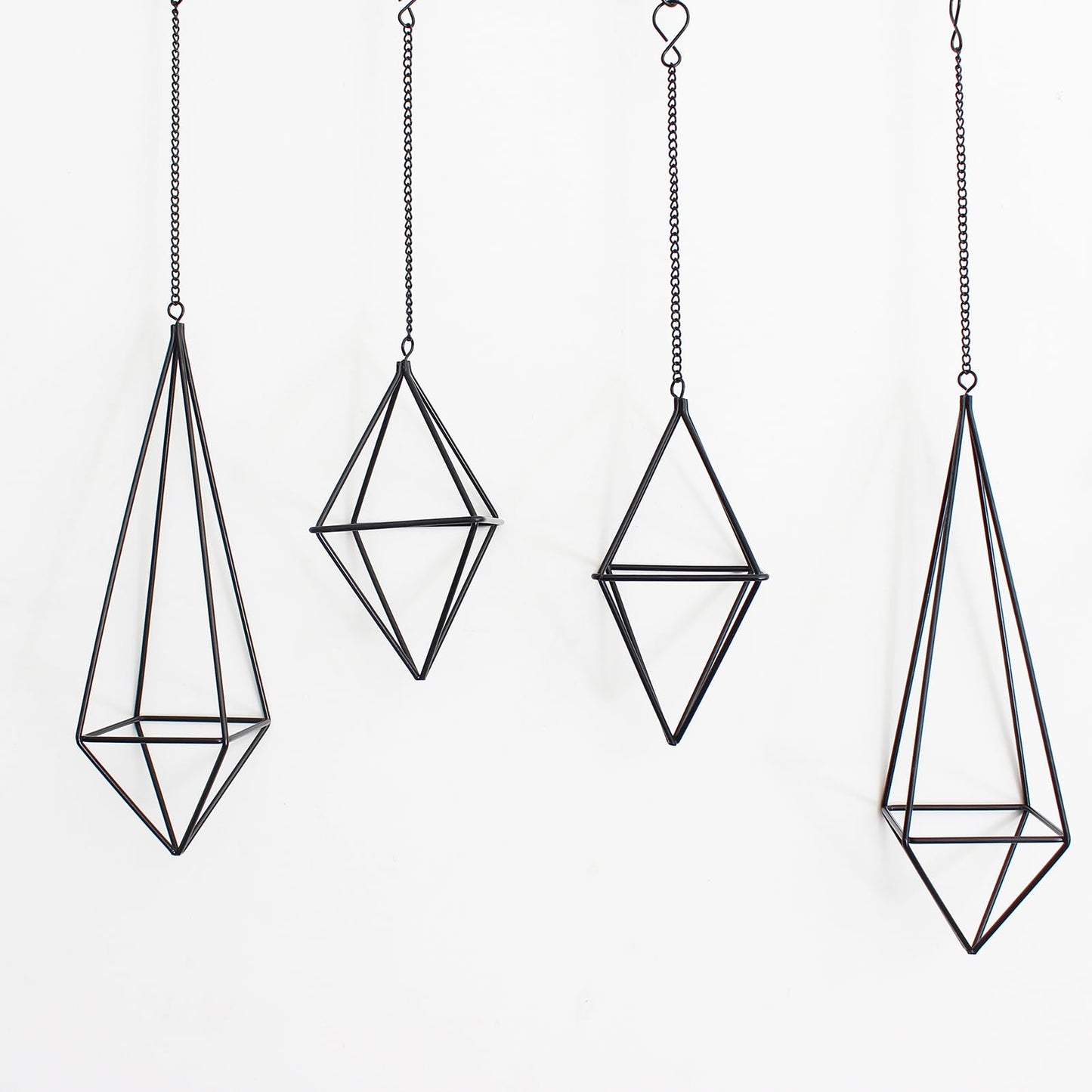 libproqia 4 Pcs Hanging Air Plants Holders Black Himmeli Large Geometric Tillandsia Air Plant Planter Hangers Airplants Display Wire Frame with Chains Wall Metal 2 Size