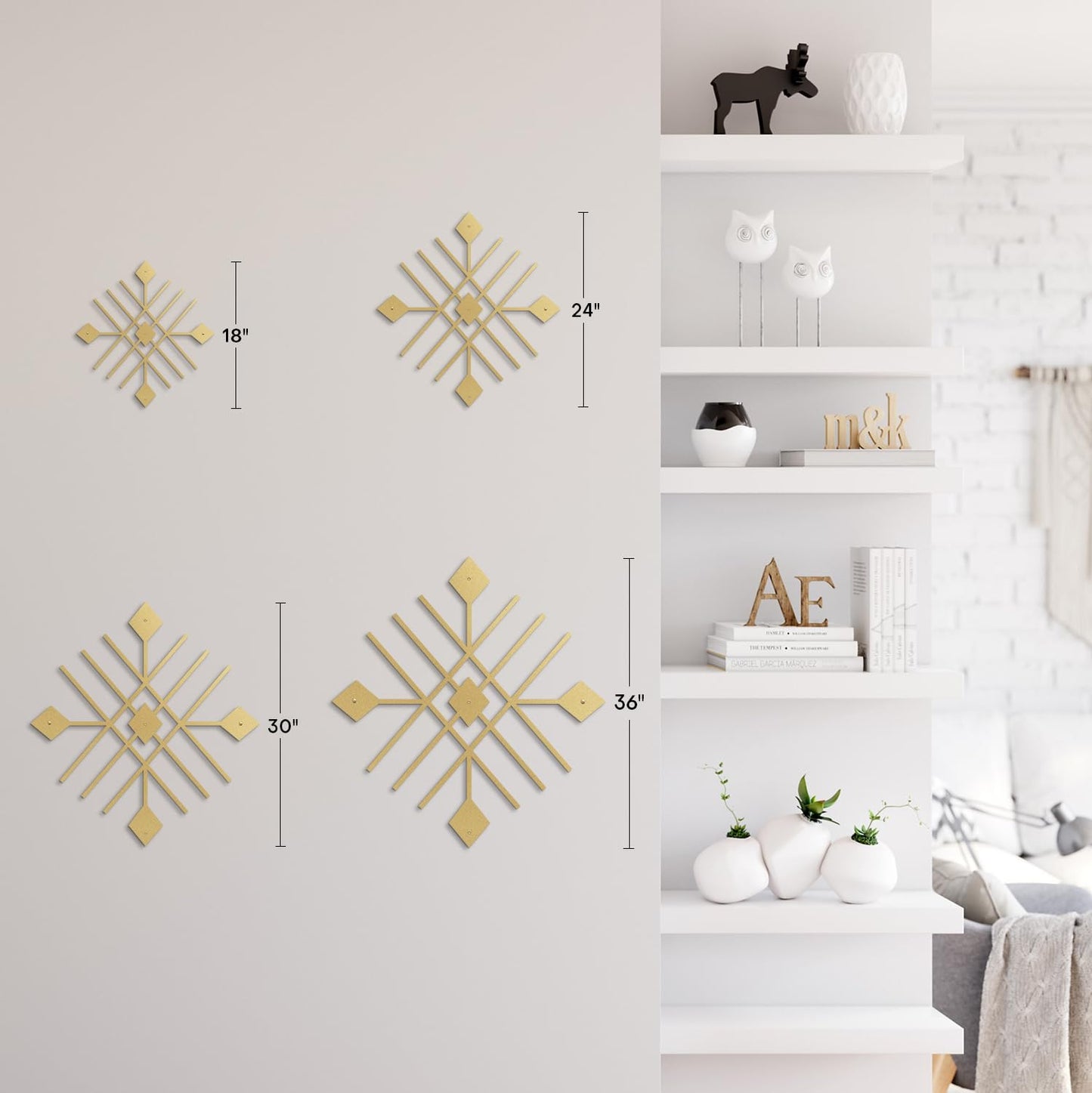 SIGNLEADER Metal Wall Decor Folk Symbol Mystery Minimalist Modern Luxury Wall Sculpture Hangings 3D Statue Home Decoration for Living Room, Bedroom, Bathroom, Kitchen, Fireplace, Office - 36" Gold